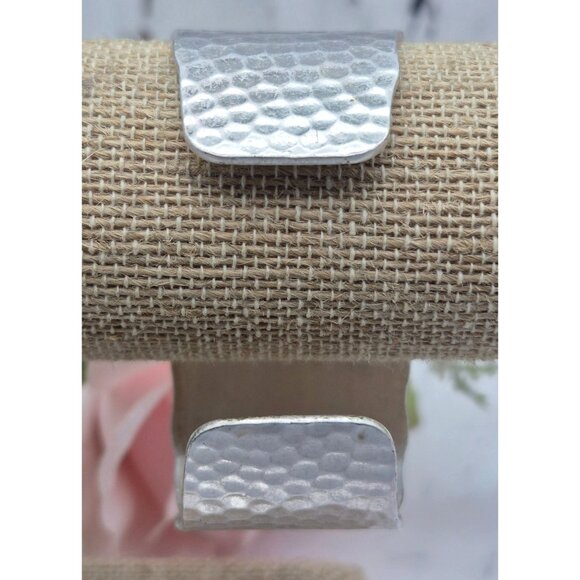 Brushed Silver Tone Hammered Wide Cuff Bracelet Brutalist Statement Piece - Picture 8 of 8